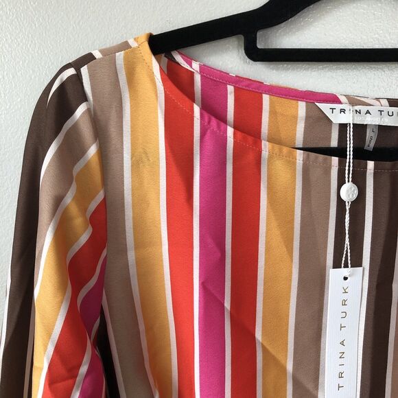 Trina Turk Dawn Top Womens Large Retro Stripe Mod 60s 70s Colorful Disco Party - Picture 2 of 11